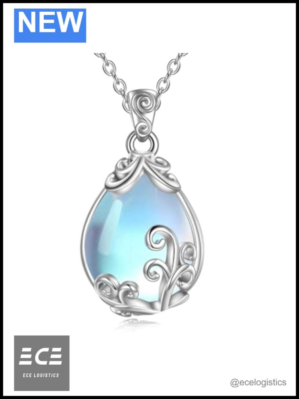 Moonstone Filigree Tree Cat Pendant Necklace Rhodium Plated 18in Women Jewelry